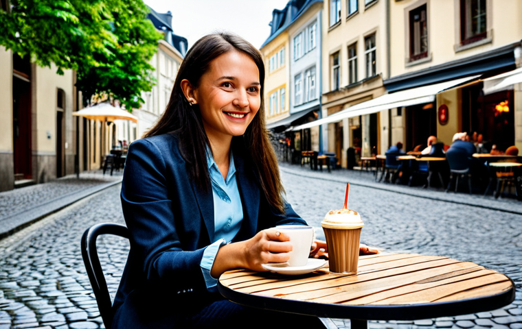 **

"A charming, cobblestone street in Luxembourg City's old town, UNESCO World Heritage site, showcasing historic architecture. A fully clothed tourist, appropriate attire, is enjoying a coffee at an outdoor cafe. Safe for work, perfect anatomy, natural proportions, professional photography, high quality, family-friendly."

**